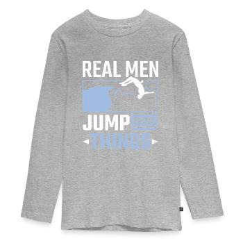 Real Men Jump From Things Cliff Jumping - Teenager Premium Organic Long Sleeve Shirt - heather grey - Front