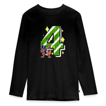 4 Jahre alter Dinosaurier American Football 4. B-Day - Teenager Premium Bio Langarmshirt - Schwarz - Vorne - AI Model Kid Female (0cm)