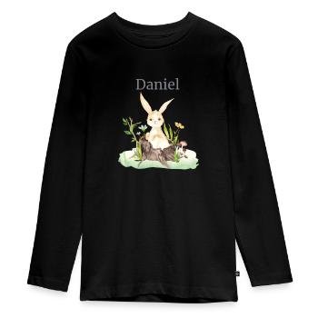 Animal forestier Cerf Lapin Hérisson Fleurs Nom Daniel - T-shirt manches longues Premium Ado - noir - Devant - AI Model Kid Female (0cm)