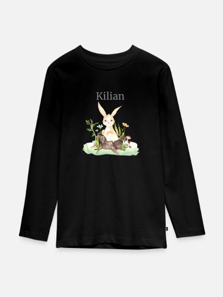 Animal forestier Cerf Lièvre Hérisson Fleurs Nom Kilian - T-shirt manches longues Premium Ado - noir