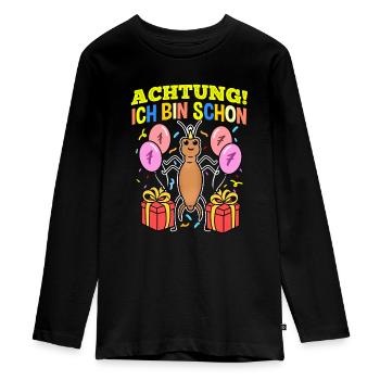 Achtung Ich Bin Schon 7 Geburtstag Ohrwurm - Teenager Premium Bio Langarmshirt - Schwarz - Vorne - AI Model Kid Female (0cm)