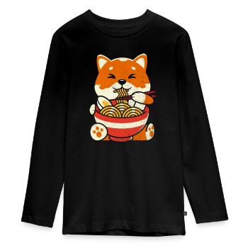 Retro Ramen Fuchs Shirt Ramen Nudeln - Teenager Premium Bio Langarmshirt - Schwarz - Vorne - AI Model Kid Female (0cm)