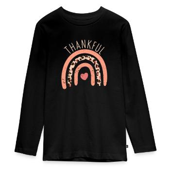 Grateful Rainbow Heart Thanksgiving Dinner - Teenager Premium Organic Long Sleeve Shirt - black - Front - AI Model Kid Female (0cm)