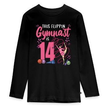 This Flipping Gymnast Is 14 Gymnast Birthday - Teenager Premium Organic Long Sleeve Shirt - black - Front - AI Model Kid Female (0cm)