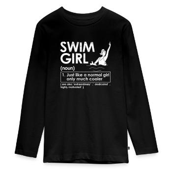 Schwimmen Mädchen Definition lustig Schwimmen - Teenager Premium Bio Langarmshirt - Schwarz - Vorne - AI Model Kid Female (0cm)