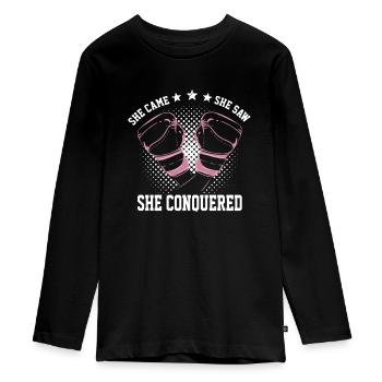Women Boxing Gift She Came She Shaw She Conquered - Teenager Premium Bio Langarmshirt - Schwarz - Vorne - AI Model Kid Female (0cm)