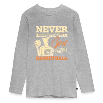 Ne sous-estimez jamais une fille qui joue au basketball - T-shirt manches longues Premium Ado - gris chiné - Devant