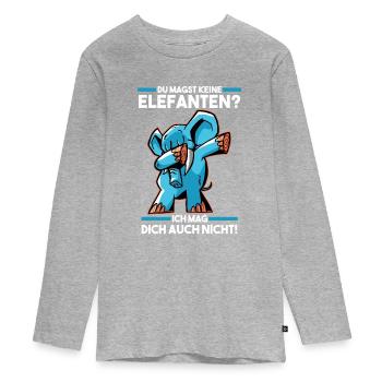Dickhäuter Rüsseltier Dabbing Elefant - Teenager Premium Bio Langarmshirt - Grau meliert - Vorne
