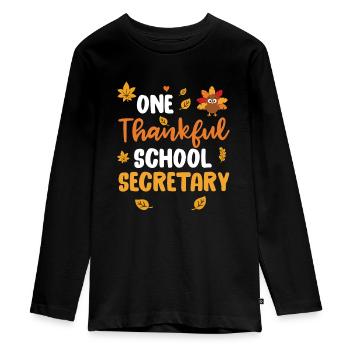One thankful school secretary Funny Thanskgiving - Teenager Premium Organic Long Sleeve Shirt - black - Front - AI Model Kid Female (0cm)