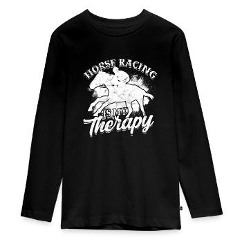 pferderennen pferd reiten pferde reiter geschenk g - Teenager Premium Bio Langarmshirt - Schwarz - Vorne - AI Model Kid Female (0cm)