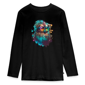 Colorful Cute Owl with Sunglasses Animal Design - Teenager Premium Bio Langarmshirt - Schwarz - Vorne - AI Model Kid Female (0cm)