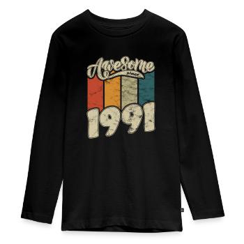 1991 Geburtstag Awesome since Retro - Teenager Premium Bio Langarmshirt - Schwarz - Vorne - AI Model Kid Female (0cm)