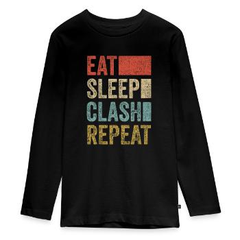 Eat Sleep Clash Repeat Vintage Gaming Clan - Teenager Premium Bio Langarmshirt - Schwarz - Vorne - AI Model Kid Female (0cm)
