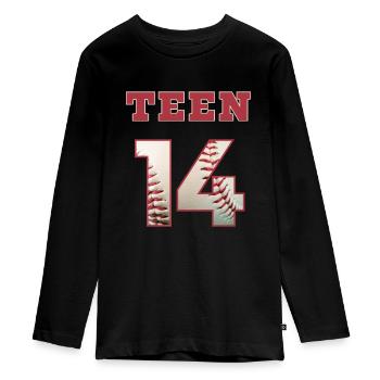 Baseball TEEN 14 - Teenager Premium Bio Langarmshirt - Schwarz - Vorne - AI Model Kid Female (0cm)