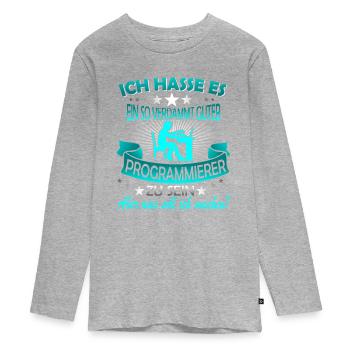 Programmierer IT Programmieren Geschenk Lustig - Teenager Premium Bio Langarmshirt - Grau meliert - Vorne