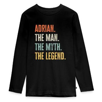 Adrian, Man Myth Legend, Funny Best Name Adrian - Teenager Premium Organic Long Sleeve Shirt - black - Front - AI Model Kid Female (0cm)
