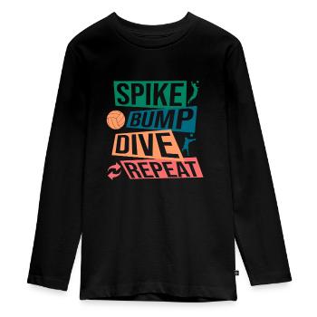 Spike Bump Dive Repeat Volleyball Graphic Gift - Teenager Premium Bio Langarmshirt - Schwarz - Vorne - AI Model Kid Female (0cm)