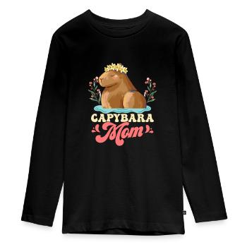Capybara Maman Capibara Propriétaire Amoureux des animaux - T-shirt manches longues Premium Ado - noir - Devant - AI Model Kid Female (0cm)