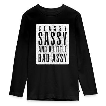 Stilvoll, frech und ein bisschen frech auf Englisch - Teenager Premium Bio Langarmshirt - Schwarz - Vorne - AI Model Kid Female (0cm)