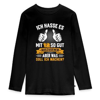 12 Geburtstag 12 Jahre 12 Lebensjahr 12 Lebenalter - Teenager Premium Bio Langarmshirt - Schwarz - Vorne - AI Model Kid Female (0cm)