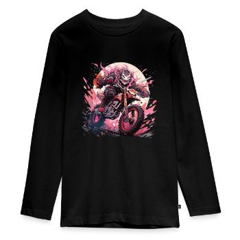 Skull Totenkopf Motocross Dirtbike - Teenager Premium Bio Langarmshirt - Schwarz - Vorne - AI Model Kid Female (0cm)