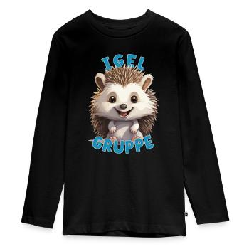 Cartoon Igelgruppe Kindergarten Gruppentier - Teenager Premium Bio Langarmshirt - Schwarz - Vorne - AI Model Kid Female (0cm)