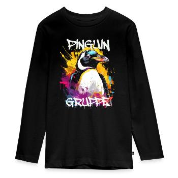 Graffiti Pinguingruppe Kindergarten Gruppentier - Teenager Premium Bio Langarmshirt - Schwarz - Vorne - AI Model Kid Female (0cm)