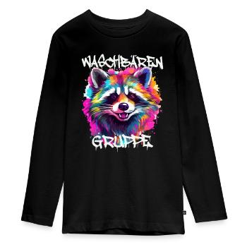 Graffiti Waschbärengruppe Kindergarten Gruppentier - Teenager Premium Bio Langarmshirt - Schwarz - Vorne - AI Model Kid Female (0cm)