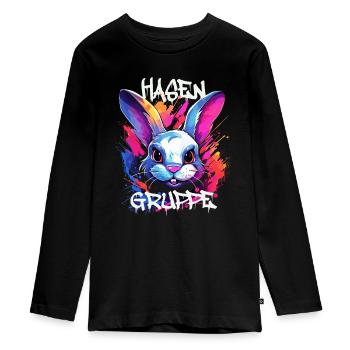 Graffiti Hasengruppe Kindergarten Gruppentier Hase - Teenager Premium Bio Langarmshirt - Schwarz - Vorne - AI Model Kid Female (0cm)