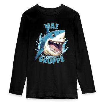 Comic Haigruppe Kindergarten Gruppentier Hai - Teenager Premium Bio Langarmshirt - Schwarz - Vorne - AI Model Kid Female (0cm)