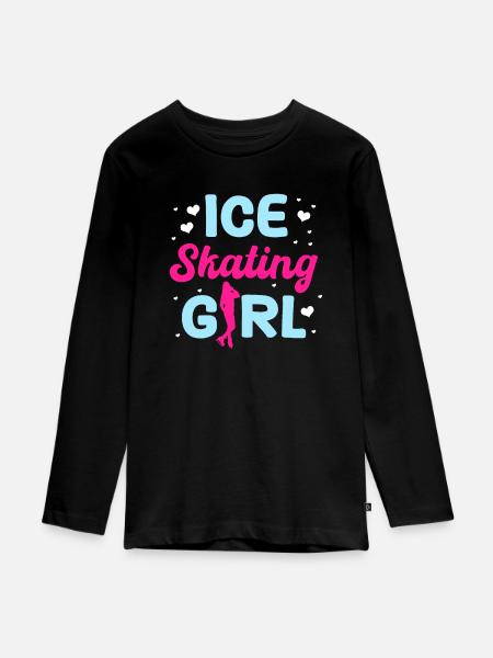 Schlittschuh Mädchen Design - Teenager Premium Bio Langarmshirt - Schwarz