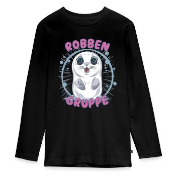 Süßes Robbengruppe Kindergarten Gruppentier Robbe - Teenager Premium Bio Langarmshirt - Schwarz - Vorne - AI Model Kid Female (0cm)