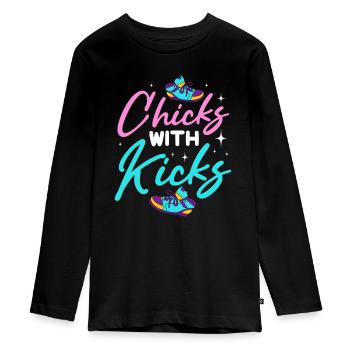 Funny Chicks With Kicks - Cool Sneakers Girly - Teenager Premium Bio Langarmshirt - Schwarz - Vorne - AI Model Kid Female (0cm)