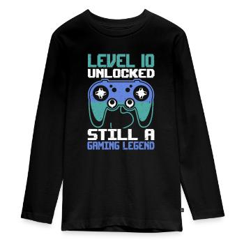 Level 10 Unlocked Still a Gaming Legend Birthday - Teenager Premium Organic Long Sleeve Shirt - black - Front - AI Model Kid Female (0cm)
