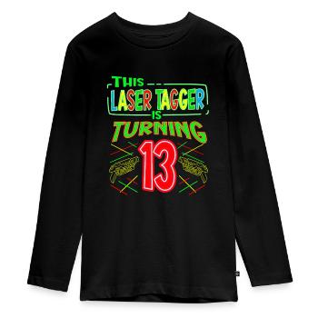 This Laser Tagger Is Turning 13 Years Old Laser - Teenager Premium Bio Langarmshirt - Schwarz - Vorne - AI Model Kid Female (0cm)