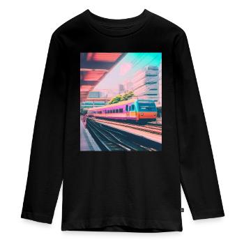 Zug Japan Bahnhof - Teenager Premium Bio Langarmshirt - Schwarz - Vorne - AI Model Kid Female (0cm)