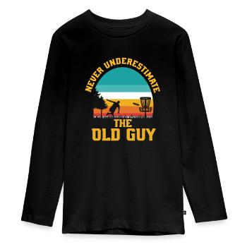 Unterschätze Niemals Den Alten Mann Beim Disc Golf - Teenager Premium Bio Langarmshirt - Schwarz - Vorne - AI Model Kid Female (0cm)