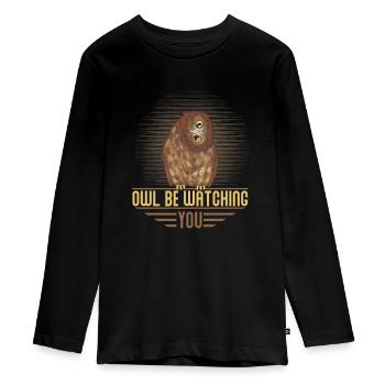 Owl Be Watching You. Night Owls Nocturnal Bird - Teenager Premium Bio Langarmshirt - Schwarz - Vorne - AI Model Kid Female (0cm)