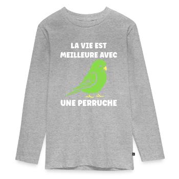 Oiseaux perruches humour petite perruche - T-shirt manches longues Premium Ado - gris chiné - Devant