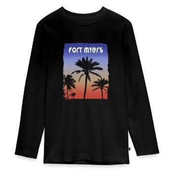 Fort Myers Florida Sunset Vacation Souvenir Palm - Teenager Premium Organic Long Sleeve Shirt - black - Front - AI Model Kid Female (0cm)