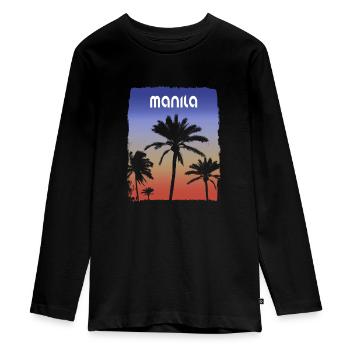 Manila Philippines Sunset Vacation Souvenir Palm - Teenager Premium Organic Long Sleeve Shirt - black - Front - AI Model Kid Female (0cm)