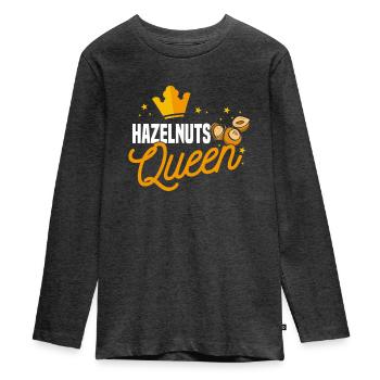 Haselnuss Königin - Teenager Premium Bio Langarmshirt - Anthrazit meliert - Vorne - AI Model Kid Female (0cm)