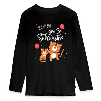 Ich werde große Schwester 2025 Katze Mädchen Süß - Teenager Premium Bio Langarmshirt - Schwarz - Vorne - AI Model Kid Female (0cm)