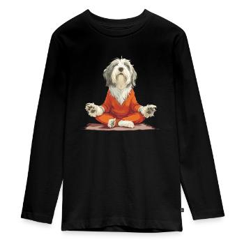 Inhale, Exhale - Pug, Yoga, Exercise, Dog Sports - Teenager Premium Organic Long Sleeve Shirt - black - Front - AI Model Kid Female (0cm)