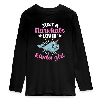 Narwal Einhornwal - Teenager Premium Bio Langarmshirt - Schwarz - Vorne - AI Model Kid Female (0cm)