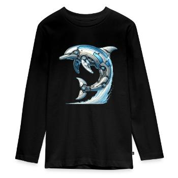 Dolphin Robot, Robot Dolphin - Teenager Premium Organic Long Sleeve Shirt - black - Front - AI Model Kid Female (0cm)
