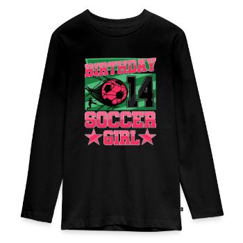14ème anniversaire Fille Soccer 14 ans Cadeaux - T-shirt manches longues Premium Ado - noir - Devant - AI Model Kid Female (0cm)