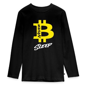 Bitcoin Never Sleeps Bitcoin Btc Crypto Currency - Teenager Premium Organic Long Sleeve Shirt - black - Front - AI Model Kid Female (0cm)