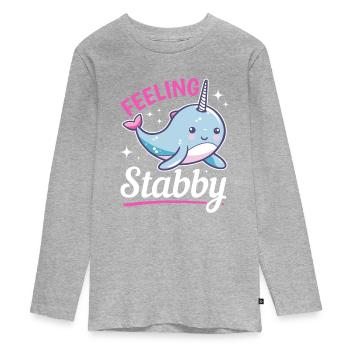 Drôle de narval Animal Se sentir poignardé - T-shirt manches longues Premium Ado - gris chiné - Devant