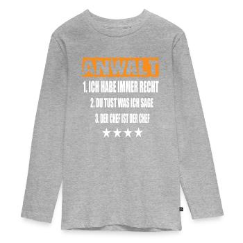 Anwalt - Teenager Premium Bio Langarmshirt - Grau meliert - Vorne